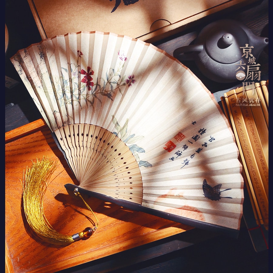 Eventail pliable de Tai Chi chinois rétro avec motif aquarelle
