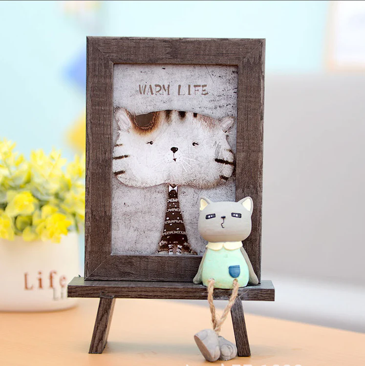Cadre photo en bois mignon avec petit chat déco enfant – Image 2