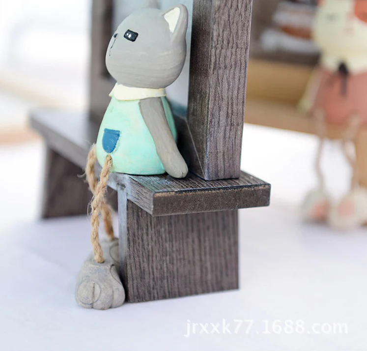 Cadre photo en bois mignon avec petit chat déco enfant – Image 3