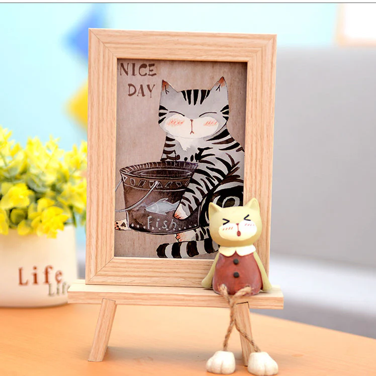 Cadre photo en bois mignon avec petit chat déco enfant – Image 4