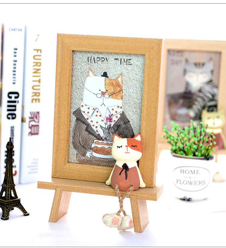 Cadre photo en bois mignon avec petit chat déco enfant – Image 5