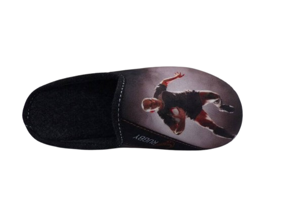 Mules homme motif « joueur de rugby » LA MAISON DE L’ESPADRILLE coloris noir / gris / beige – Image 4