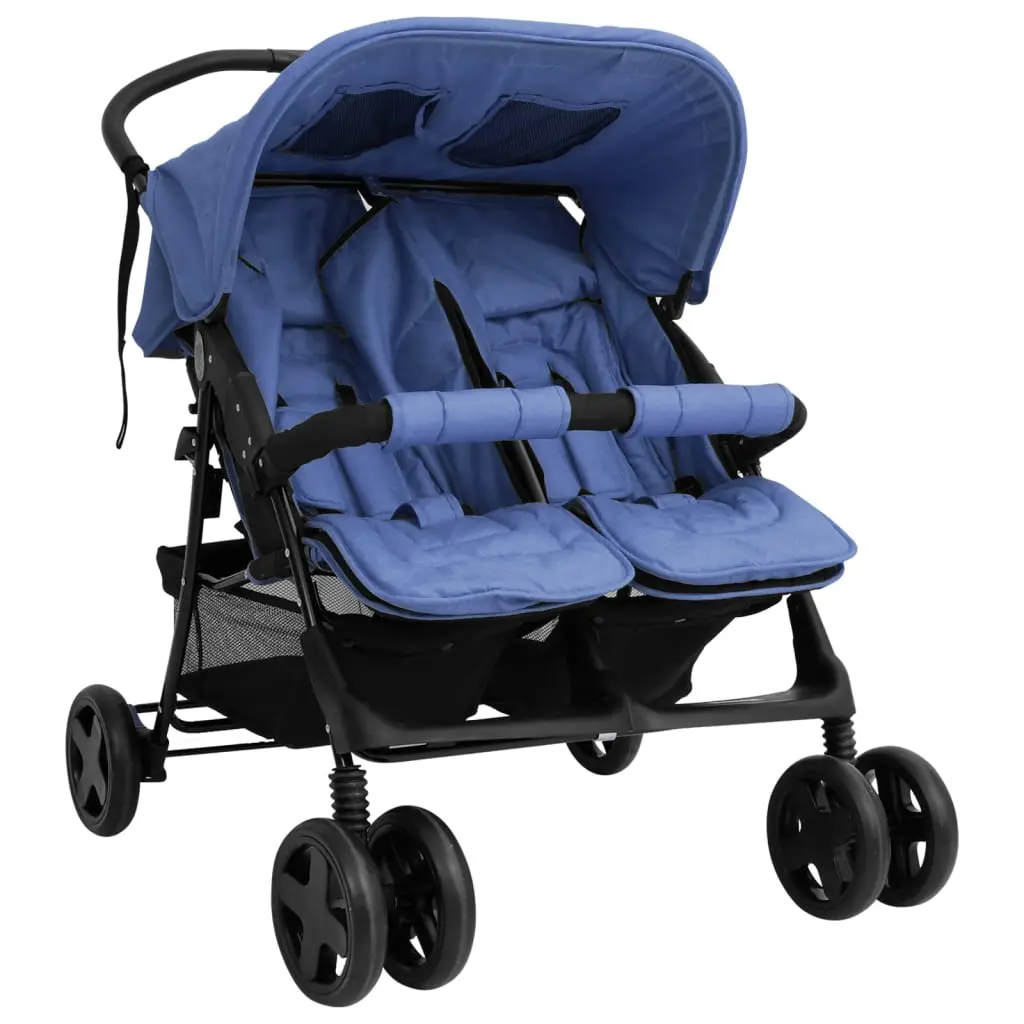 Poussette duo à deux places Bleu marine Acier