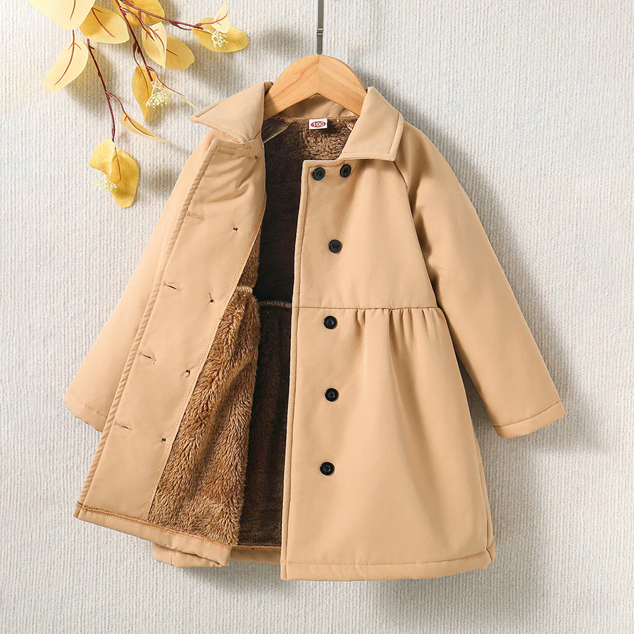 Manteau trench fille doublé – Coupe élégante à double boutonnage – Image 2